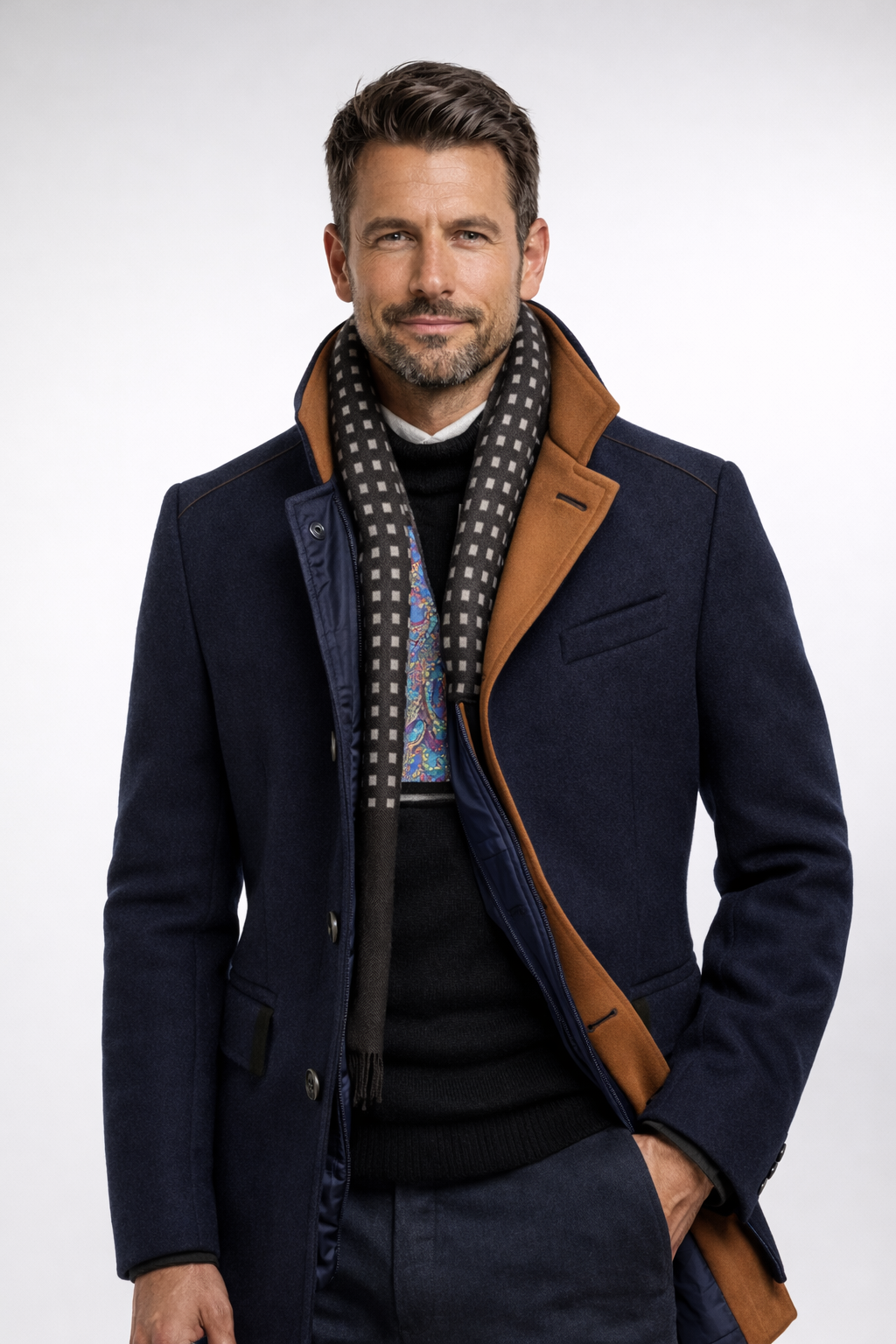 Structured Long Overcoat in Four Neutral Tones
