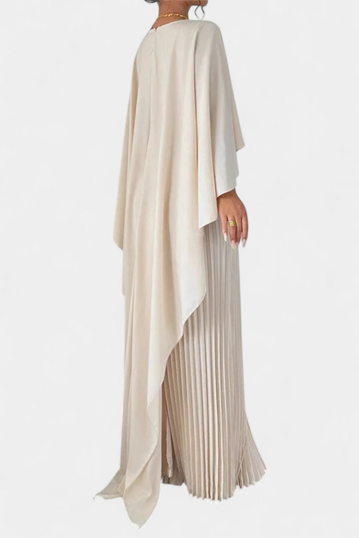 Jane Maxi Dress with High Neck, Pleats and Ruffle Sleeves