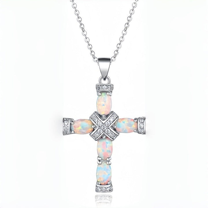Lumen Opal-Look Cross Necklace | Gold-Tone