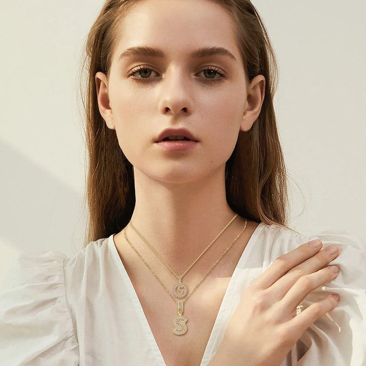 Pave letter initial necklace set | Gold-Tone