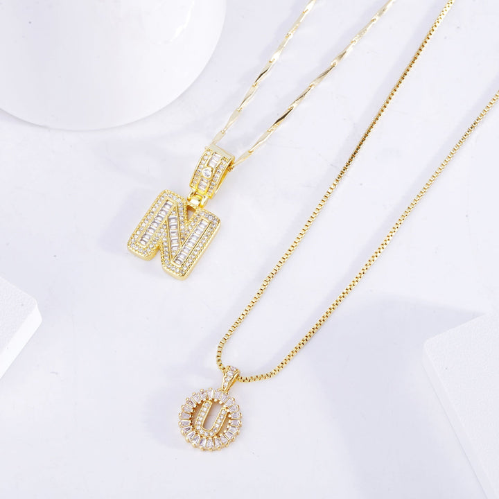 Pave letter initial necklace set | Gold-Tone