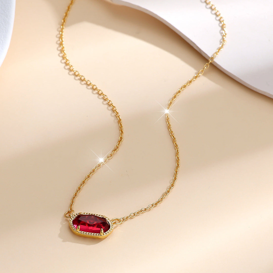 Classic Oval Red Stone Necklace | Gold-Tone