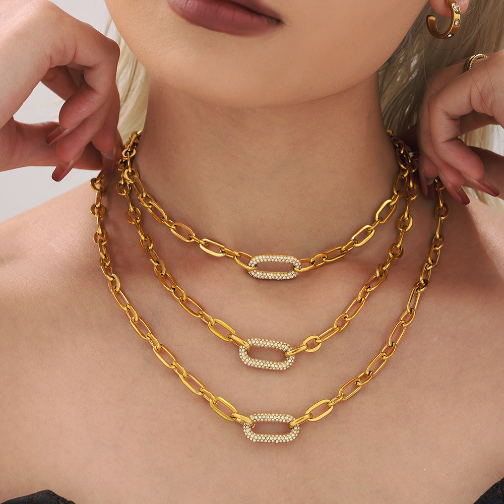 Paved Chunky Chain Link Jewelry Set | Gold