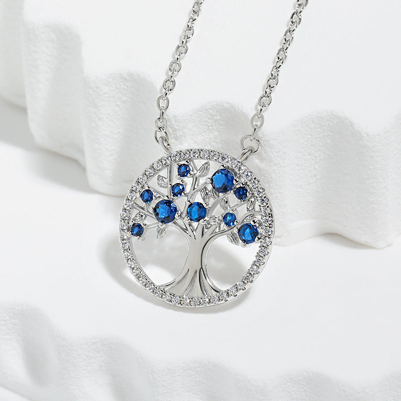 Tree of Life Blue Stone Necklace | Silver-Tone