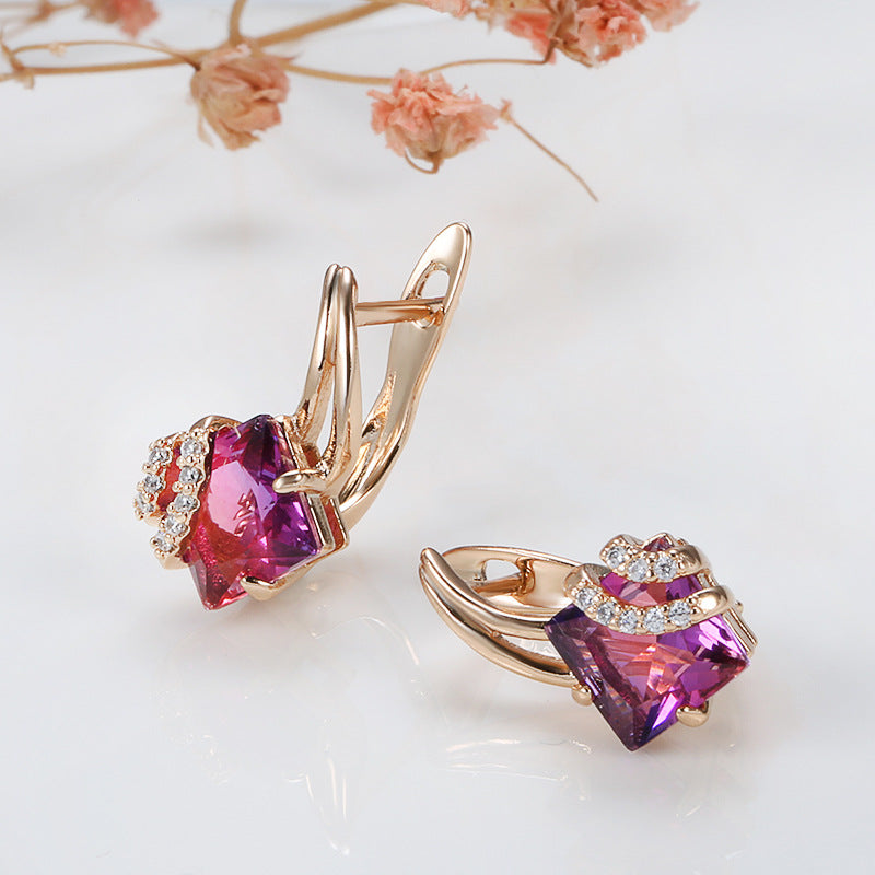 Crimson Square Crystal Earrings | Rosegold
