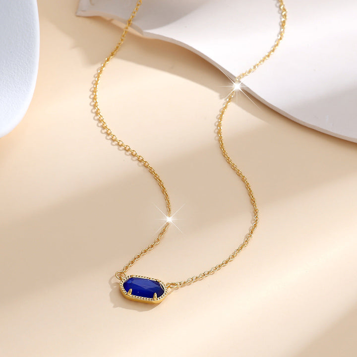 Classic Oval Blue Stone Necklace | Gold-Tone