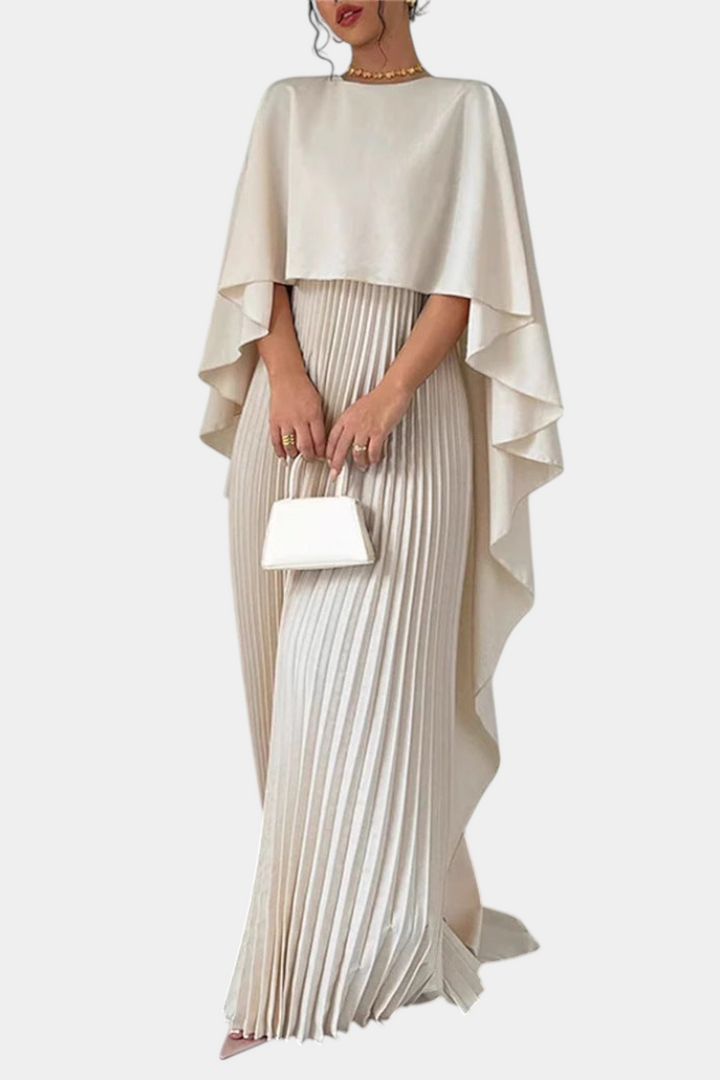 Jane Maxi Dress with High Neck, Pleats and Ruffle Sleeves