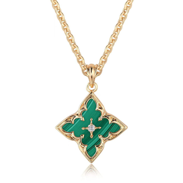 Blue Clover Pendant Necklace | Gold-Tone