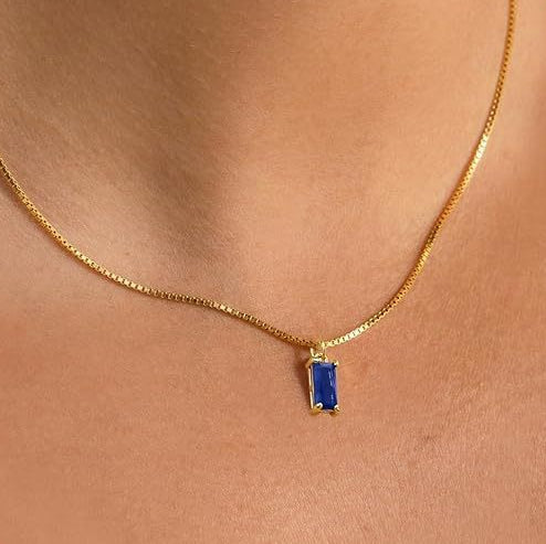 Minimalist Blue Stone Pendant Necklace | Silver-Tone
