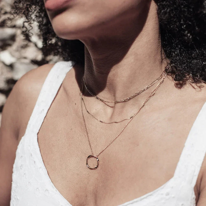 Open Circle Three Row Necklace | Gold-Tone
