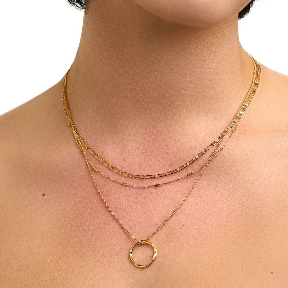 Open Circle Three Row Necklace | Gold-Tone