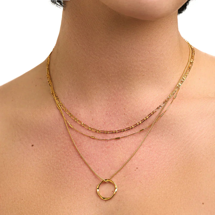 Open Circle Three Row Necklace | Gold-Tone
