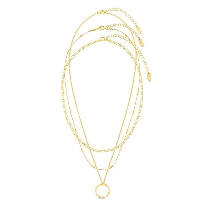 Open Circle Three Row Necklace | Silver-Tone