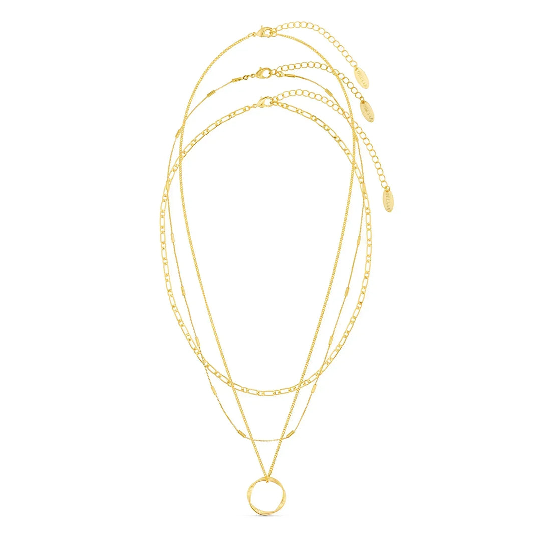 Open Circle Three Row Necklace | Gold-Tone