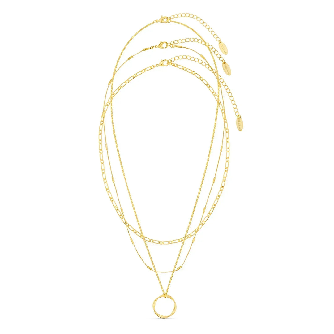 Open Circle Three Row Necklace | Gold-Tone