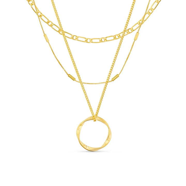 Open Circle Three Row Necklace | Gold-Tone
