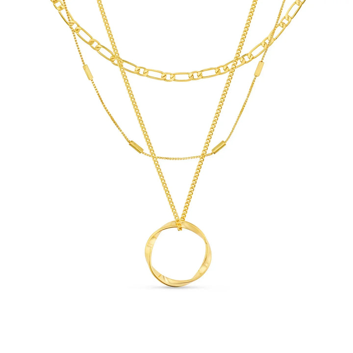 Open Circle Three Row Necklace | Gold-Tone