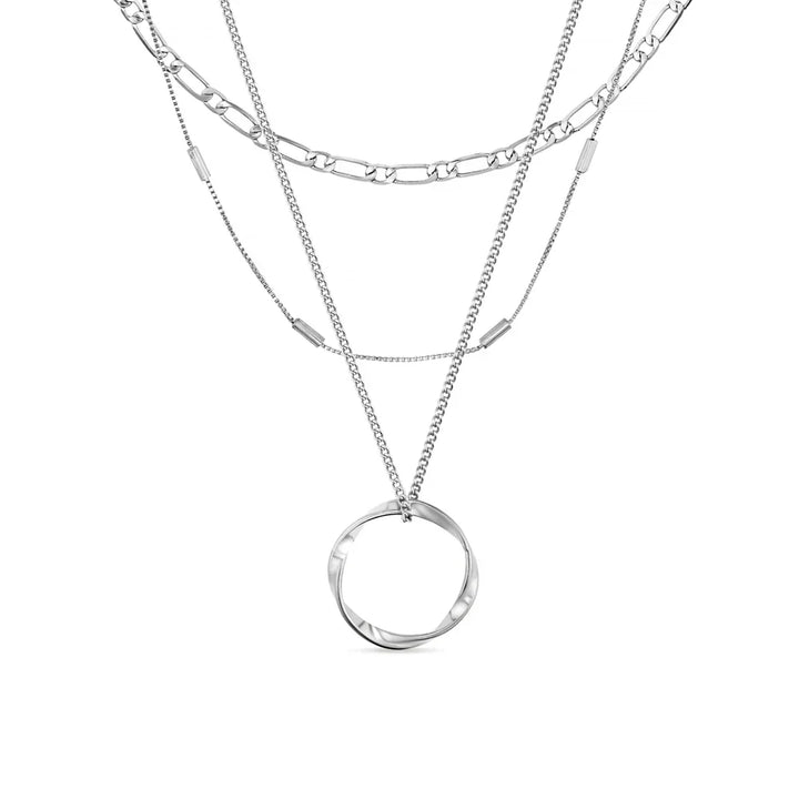 Open Circle Three Row Necklace | Silver-Tone