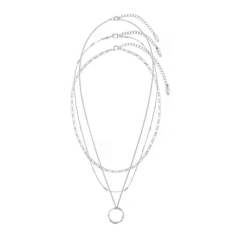 Open Circle Three Row Necklace | Silver-Tone