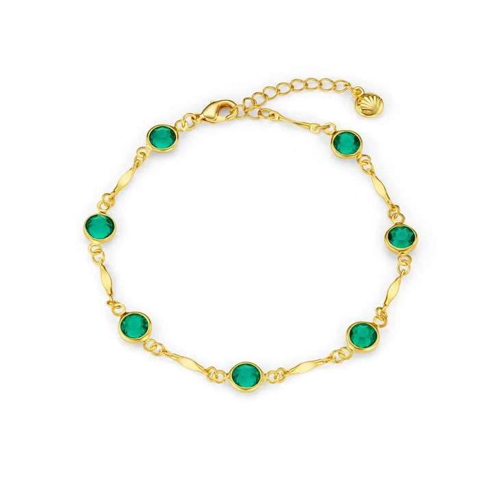 Green Stone Link Chain Bracelet | Gold-Tone