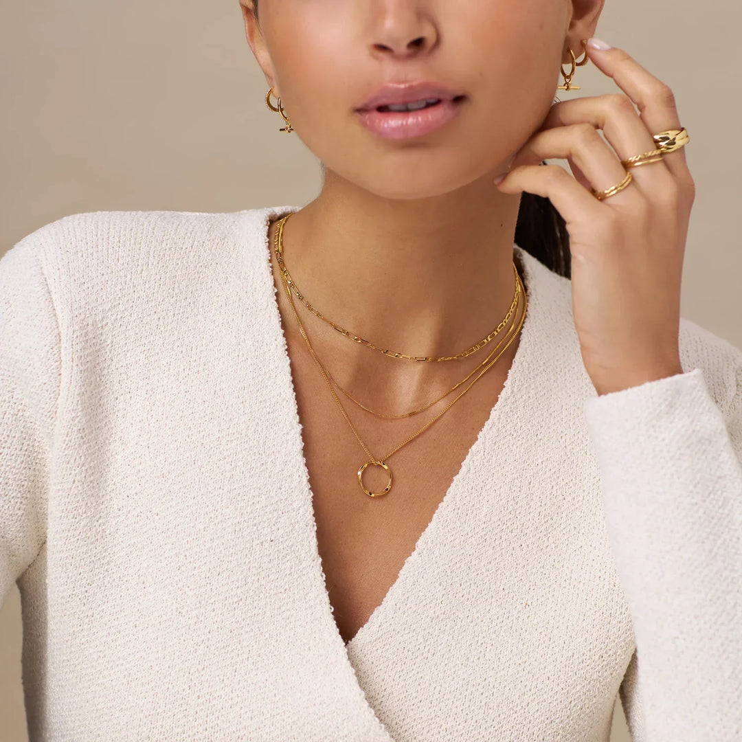 Open Circle Three Row Necklace | Gold-Tone