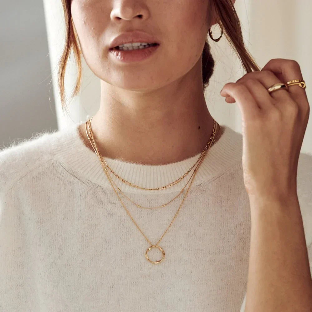 Open Circle Three Row Necklace | Gold-Tone