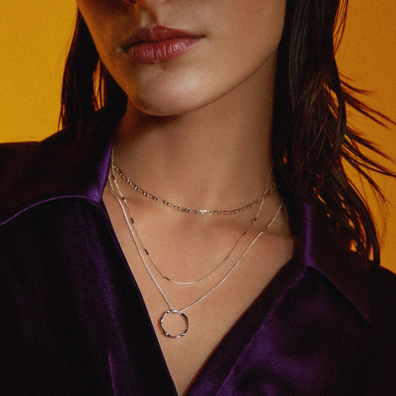 Open Circle Three Row Necklace | Silver-Tone