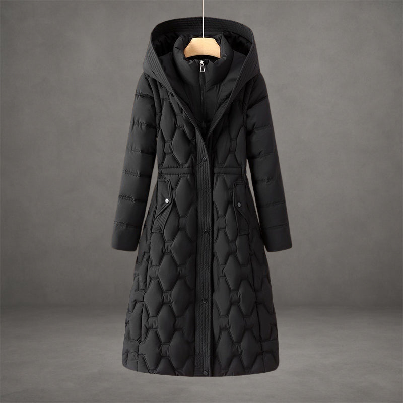 Warm Quilted Coat Reaching Below the Knee