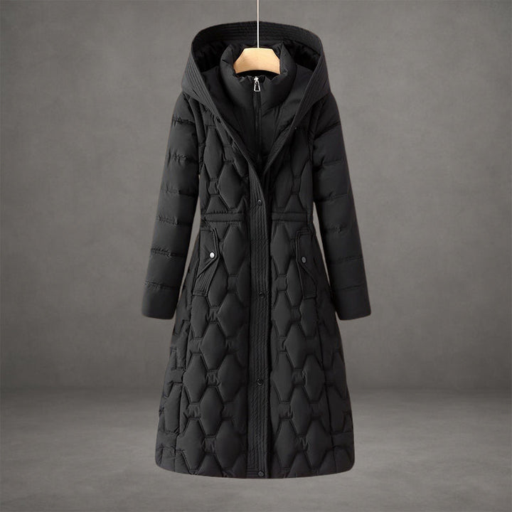 Warm Quilted Coat Reaching Below the Knee