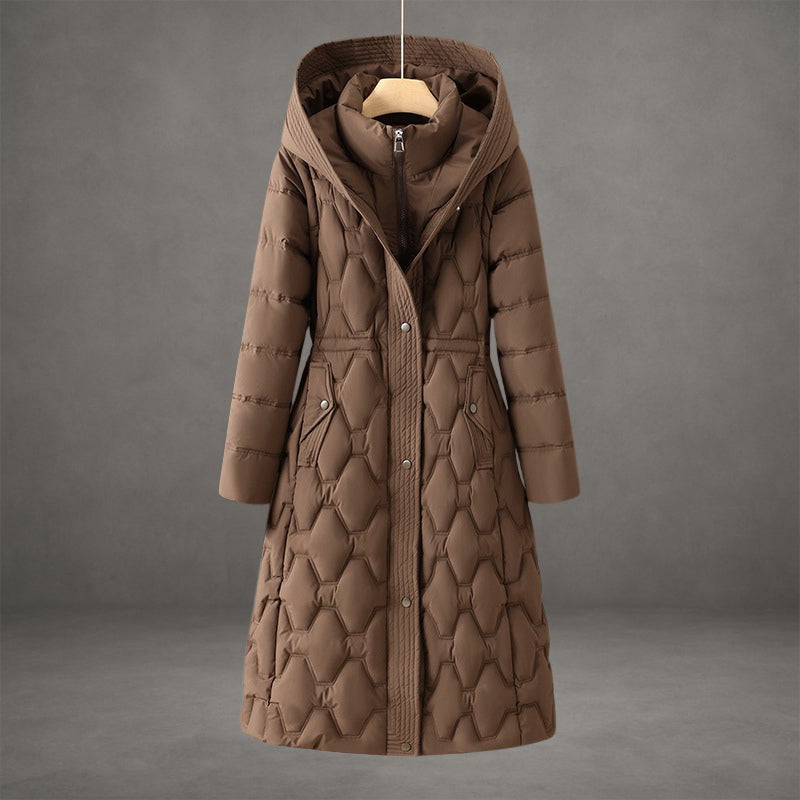 Warm Quilted Coat Reaching Below the Knee