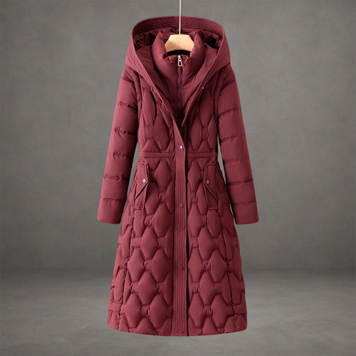 Warm Quilted Coat Reaching Below the Knee