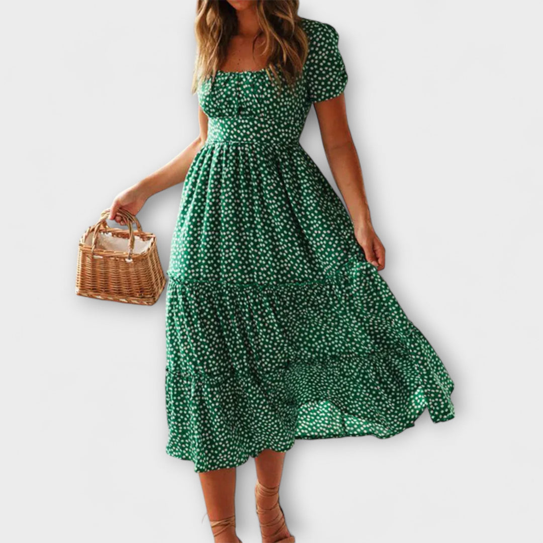 Vintage Floral Pattern Puff Sleeve Maxi Dress