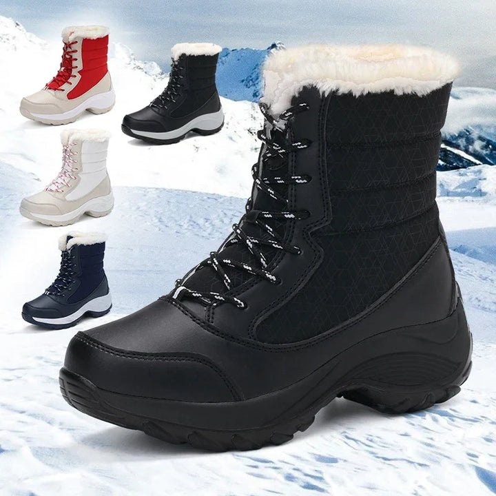 Cozy Women's Snow Boots with Faux Fur Trim Lace Up Waterproof Ankle Style