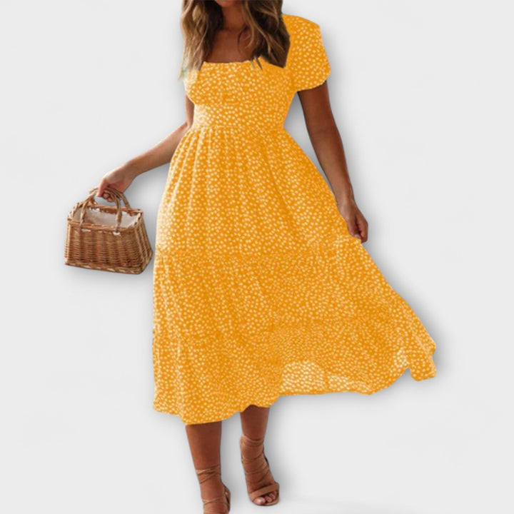 Vintage Floral Pattern Puff Sleeve Maxi Dress