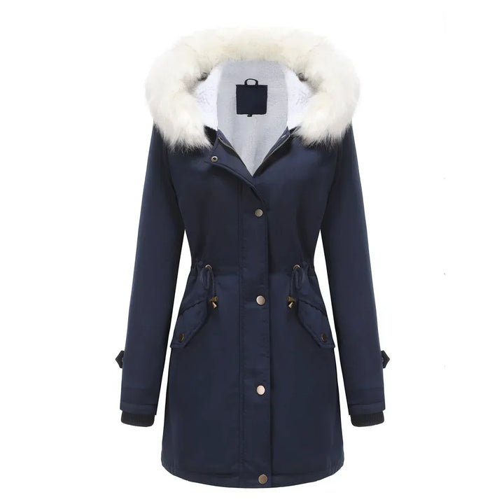 Cozy Faux Fur Trim Parka Jacket for Women with Hooded Long Sleeve Drawstring Waist Relaxed Style