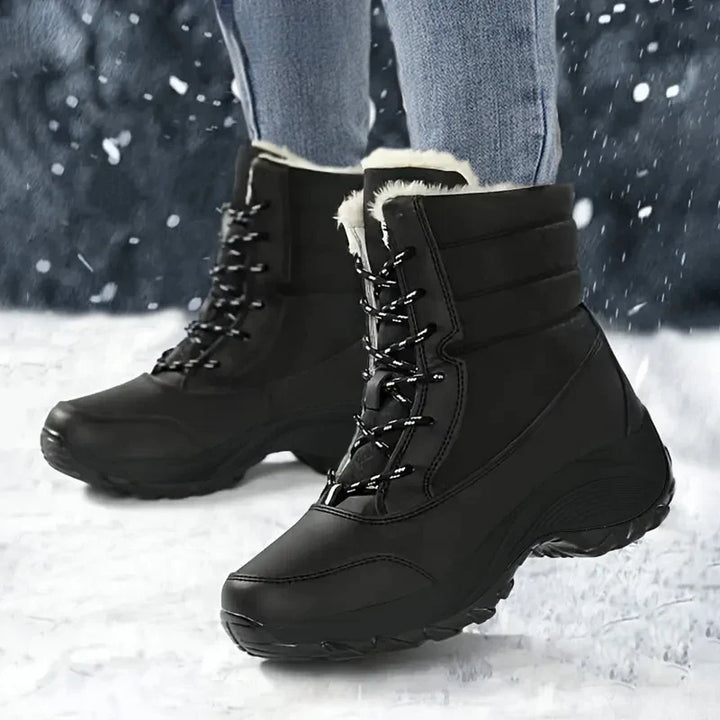 Cozy Women's Snow Boots with Faux Fur Trim Lace Up Waterproof Ankle Style