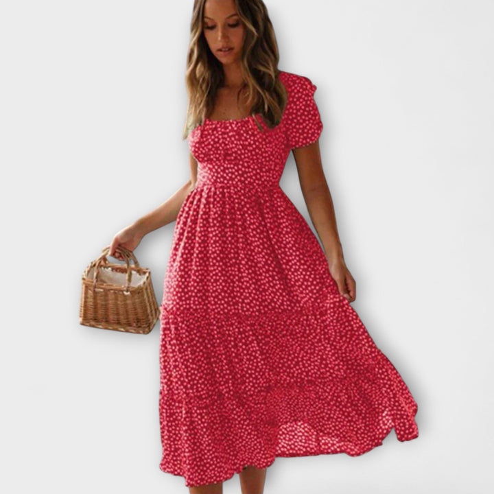 Vintage Floral Pattern Puff Sleeve Maxi Dress