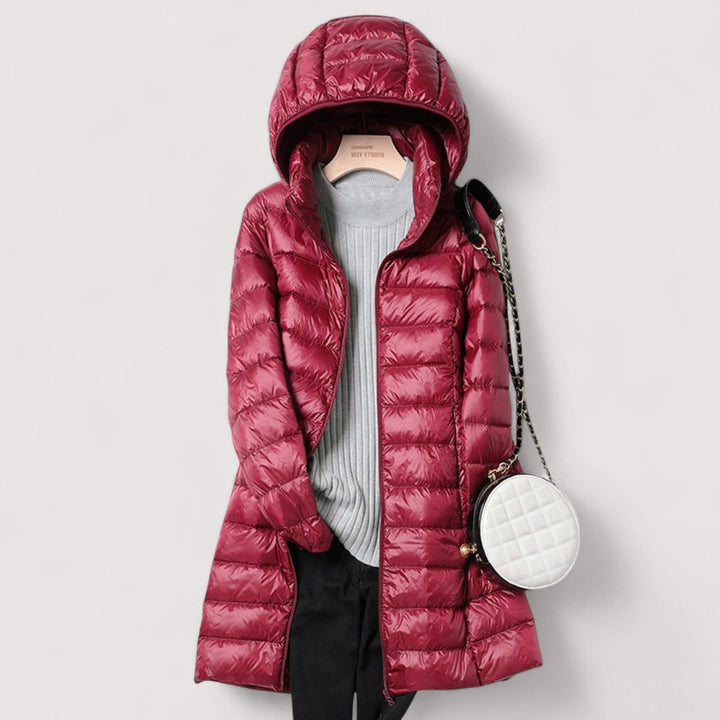 Effortless Quilted Rain Jacket for Women with Hooded Collar Long Sleeve Zip Front Relaxed Style