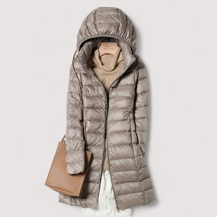 Effortless Quilted Puffer Jacket for Women with Hooded Long Sleeve Zip Front Longline Casual Style