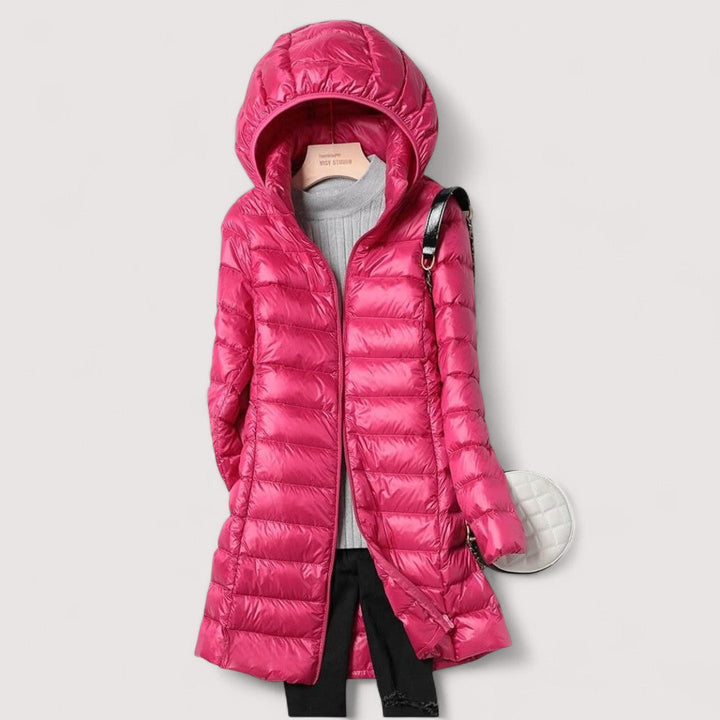 Effortless Quilted Rain Jacket for Women with Hooded Collar Long Sleeve Zip Front Relaxed Style