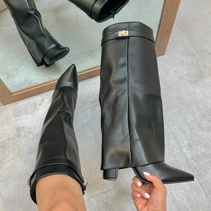 Annette | Women’s Leather Thigh-High Boots with Buckle