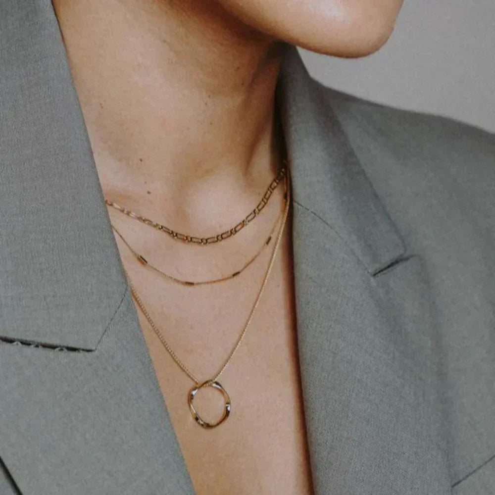 Open Circle Three Row Necklace | Gold-Tone