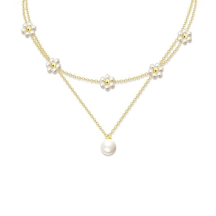 Floral Faux Pearl Layered Necklace | Gold-Tone