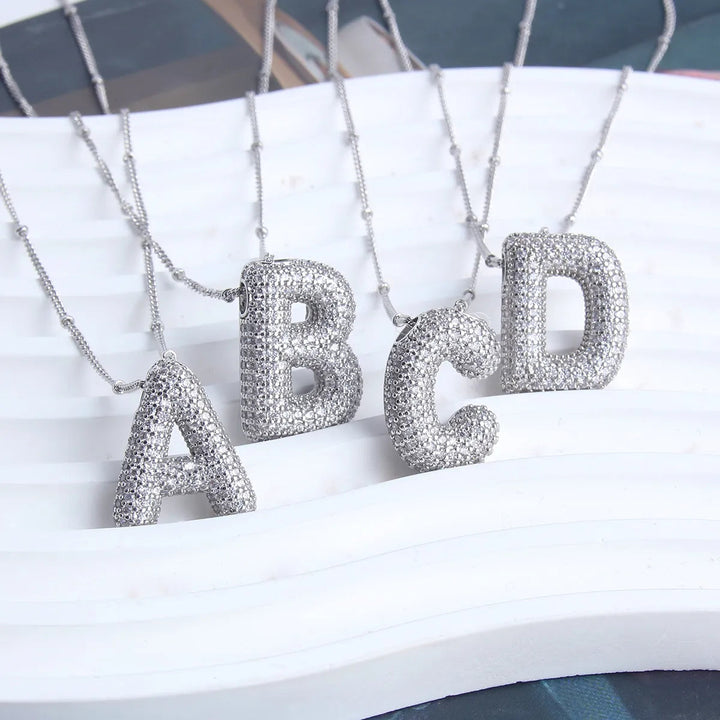 Bubble letter initial necklace set | Silver-Tone