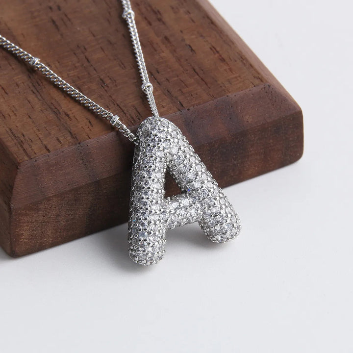 Bubble letter initial necklace set | Silver-Tone