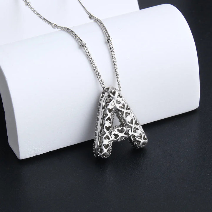 Bubble letter initial necklace set | Silver-Tone