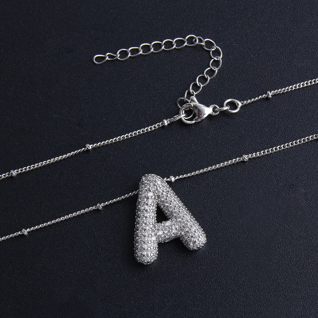 Bubble letter initial necklace set | Silver-Tone
