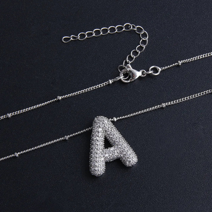 Bubble letter initial necklace set | Silver-Tone