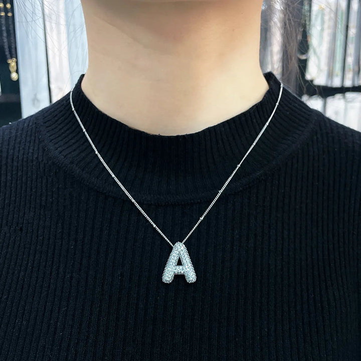 Bubble letter initial necklace set | Silver-Tone