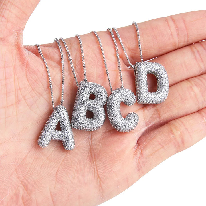 Bubble letter initial necklace set | Silver-Tone